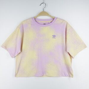 Adidas Original Girl Crew‎ Neck Allover Print Cropped Tee Purple/Yellow Size L